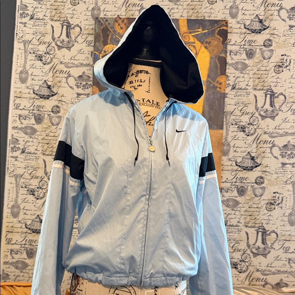 Nike Light Blue Hooded Windbreaker with Black Accents